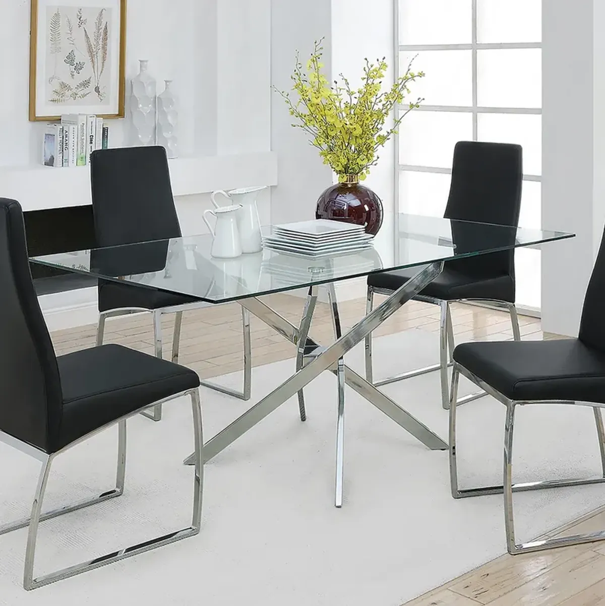 Coaster Carmelo Rectangular 66 Inch Glass Top Dining Table Chrome