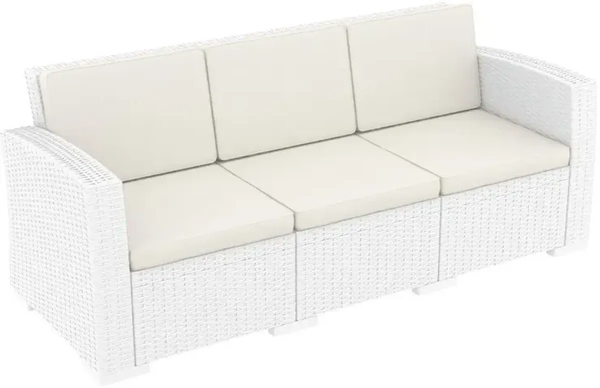 MONACO RESIN PATIO SOFA WHITE WITH SUNBRELLA NATURAL CUSHION