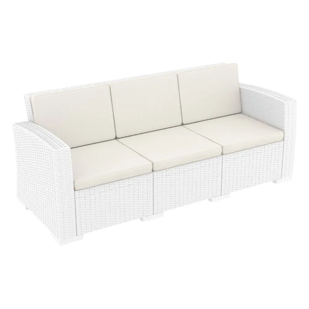 MONACO RESIN PATIO SOFA WHITE WITH SUNBRELLA NATURAL CUSHION