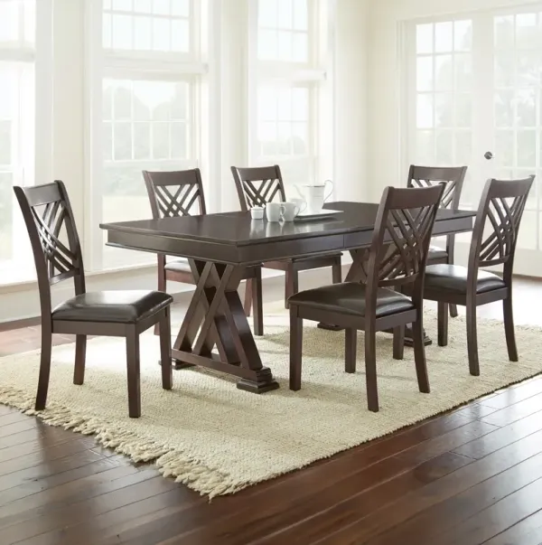 Steve Silver Adrian 7-Piece Dining Set Table & Leatherette Chairs Set In Brown
