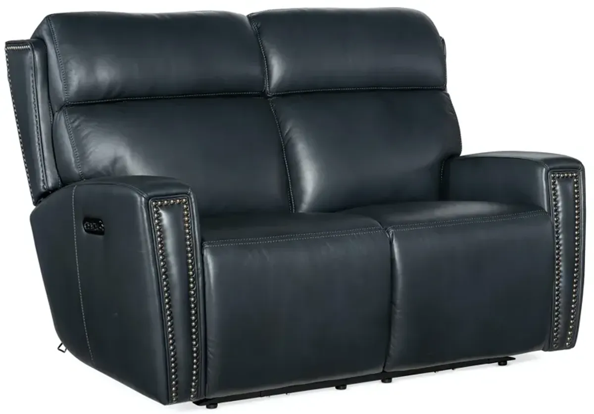 Hooker Furniture Ruthe Salvo Denim Zero Gravity Power Recline Leather Loveseat with Power Headrest