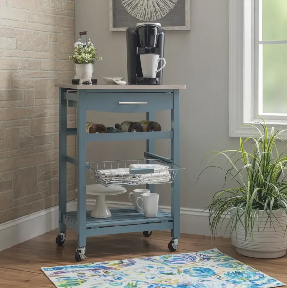 Linon Clarke Blue Kitchen Cart