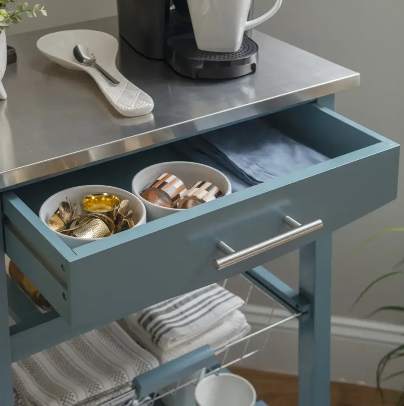 Linon Clarke Blue Kitchen Cart