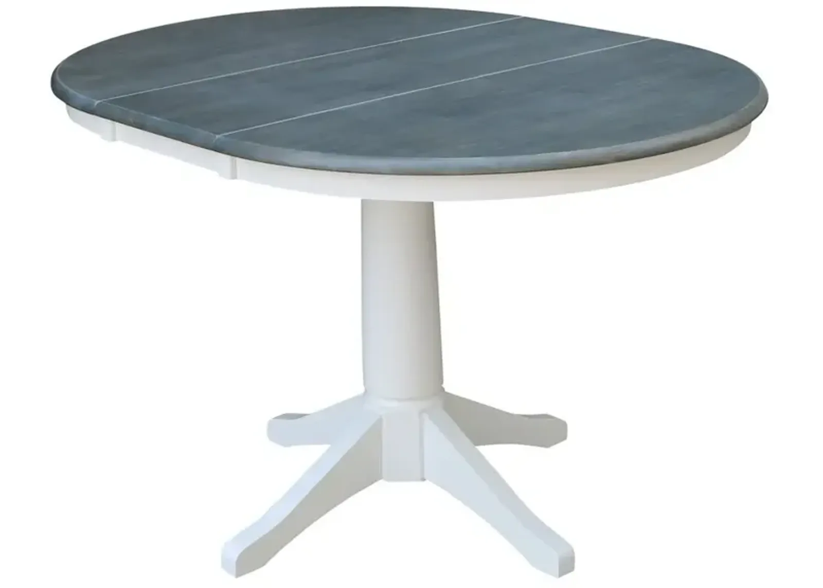 Dining Essentials 36 Inch Extension Table with 30 Inch Transitional Pedestal Base in Heather Gray & White