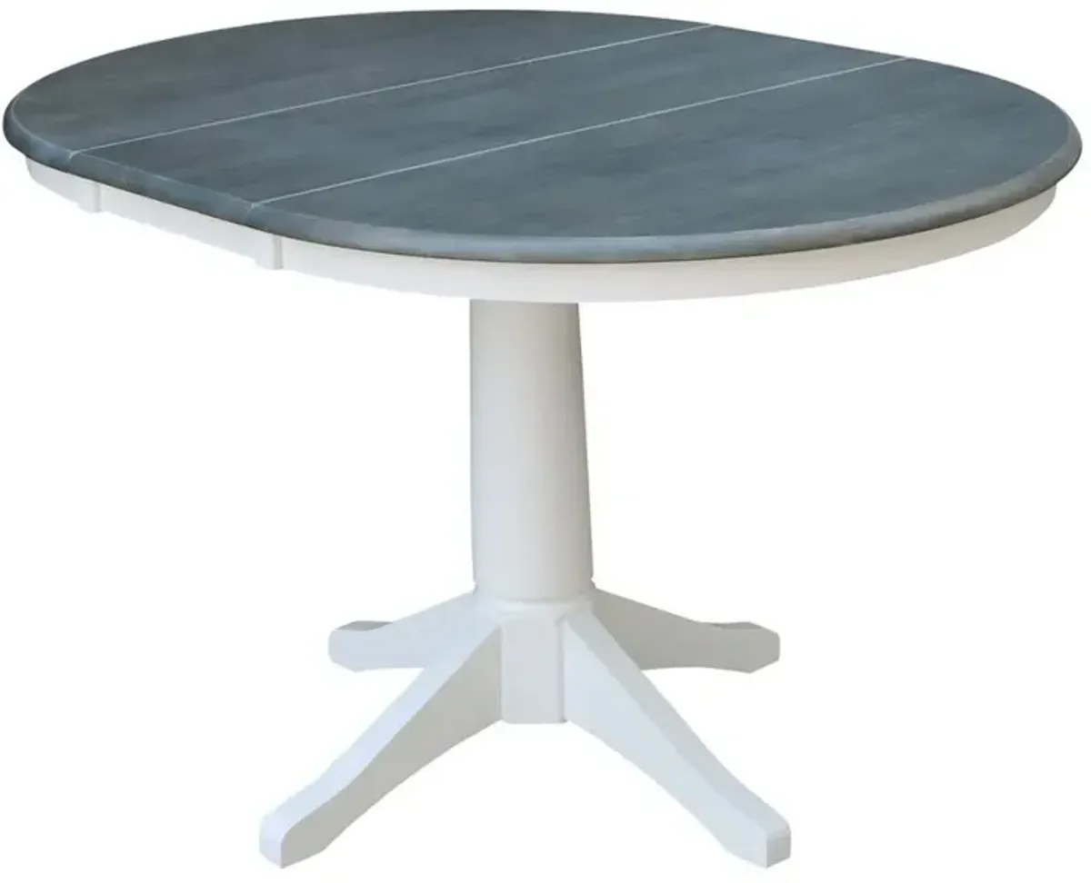 Dining Essentials 36 Inch Extension Table with 30 Inch Transitional Pedestal Base in Heather Gray & White