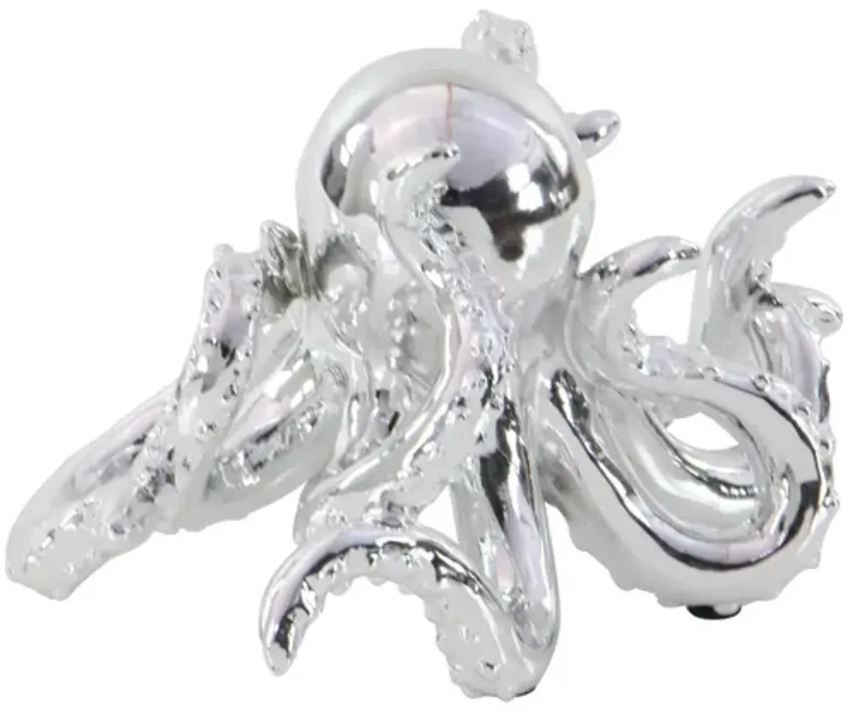 UMA Home Decor Silver Polystone Octopus Sculpture with Long Tentackles & Suctions Detailing