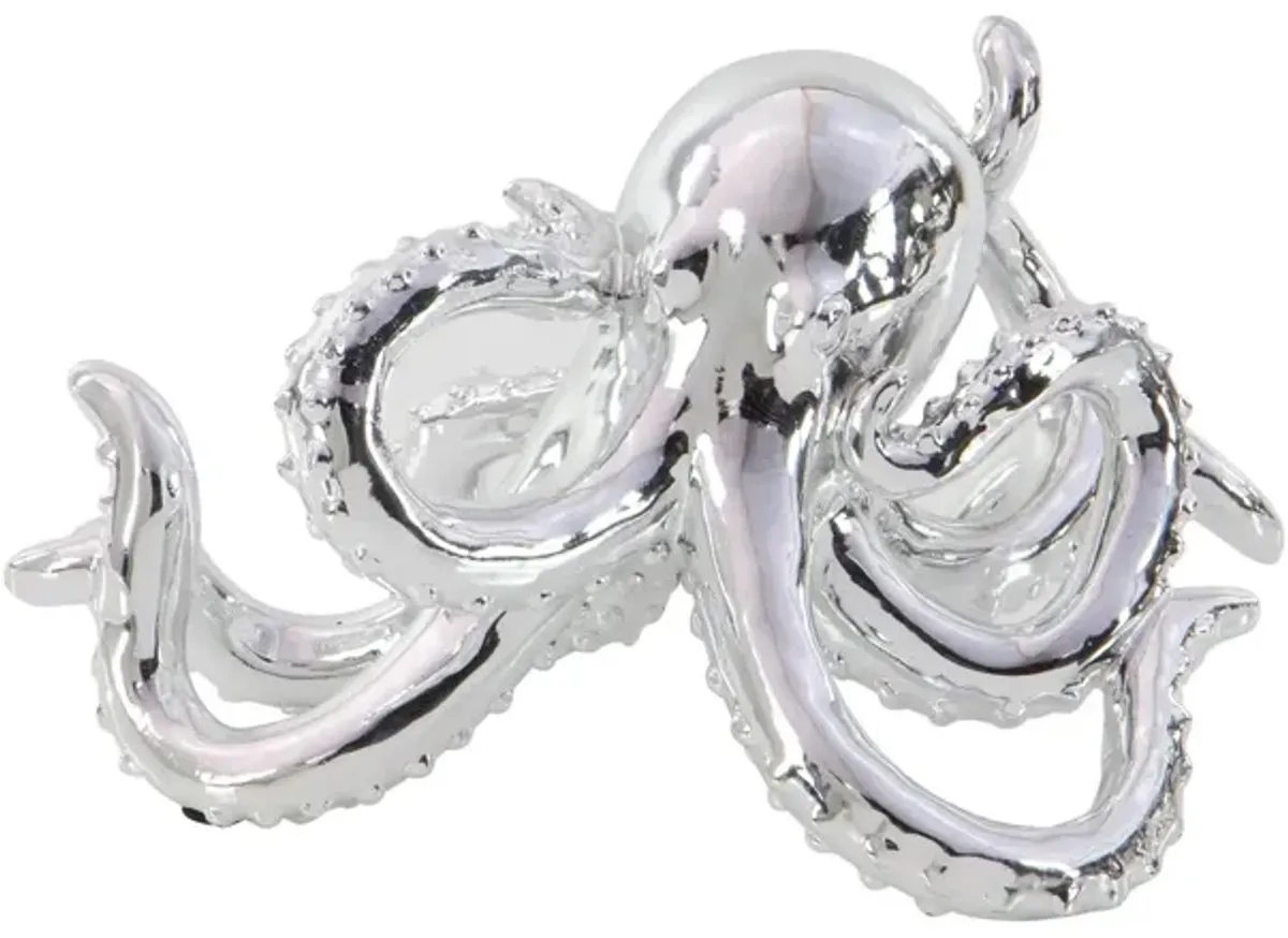 UMA Home Decor Silver Polystone Octopus Sculpture with Long Tentackles & Suctions Detailing