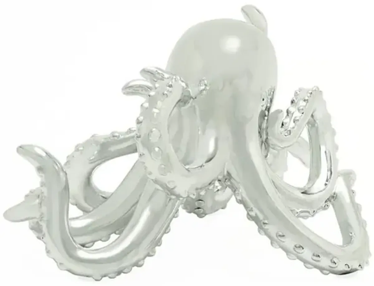 UMA Home Decor Silver Polystone Octopus Sculpture with Long Tentackles & Suctions Detailing