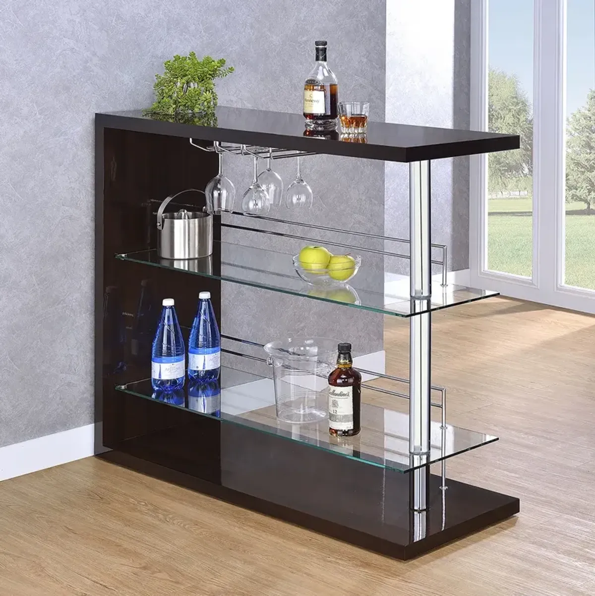 Coaster Prescott Rectangular Home Bar Table Cappuccino High Gloss