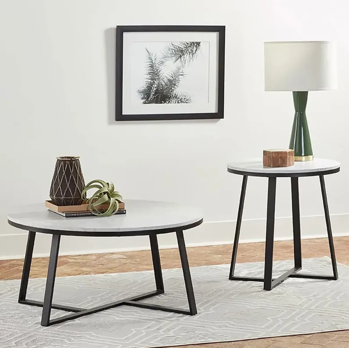 Coaster Hugo Round Faux Marble End Table White & Matte Black