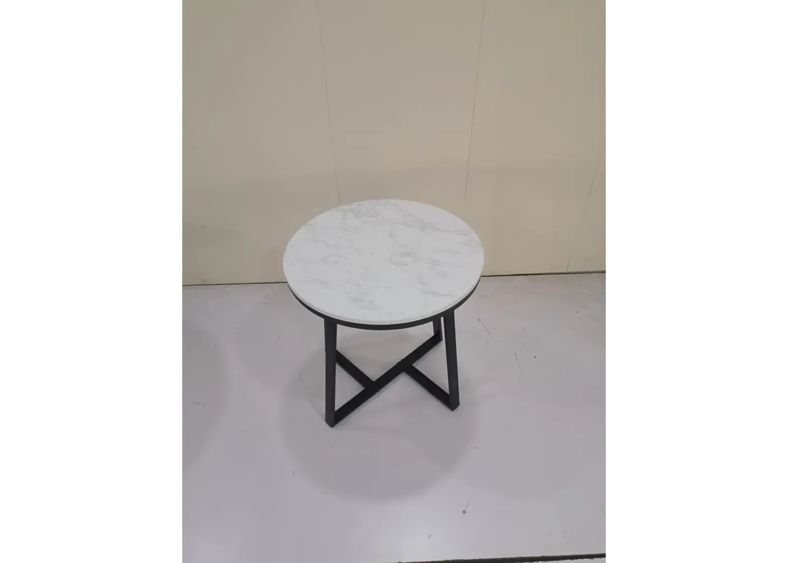 Hugo Round Faux Marble End Table White & Matte Black