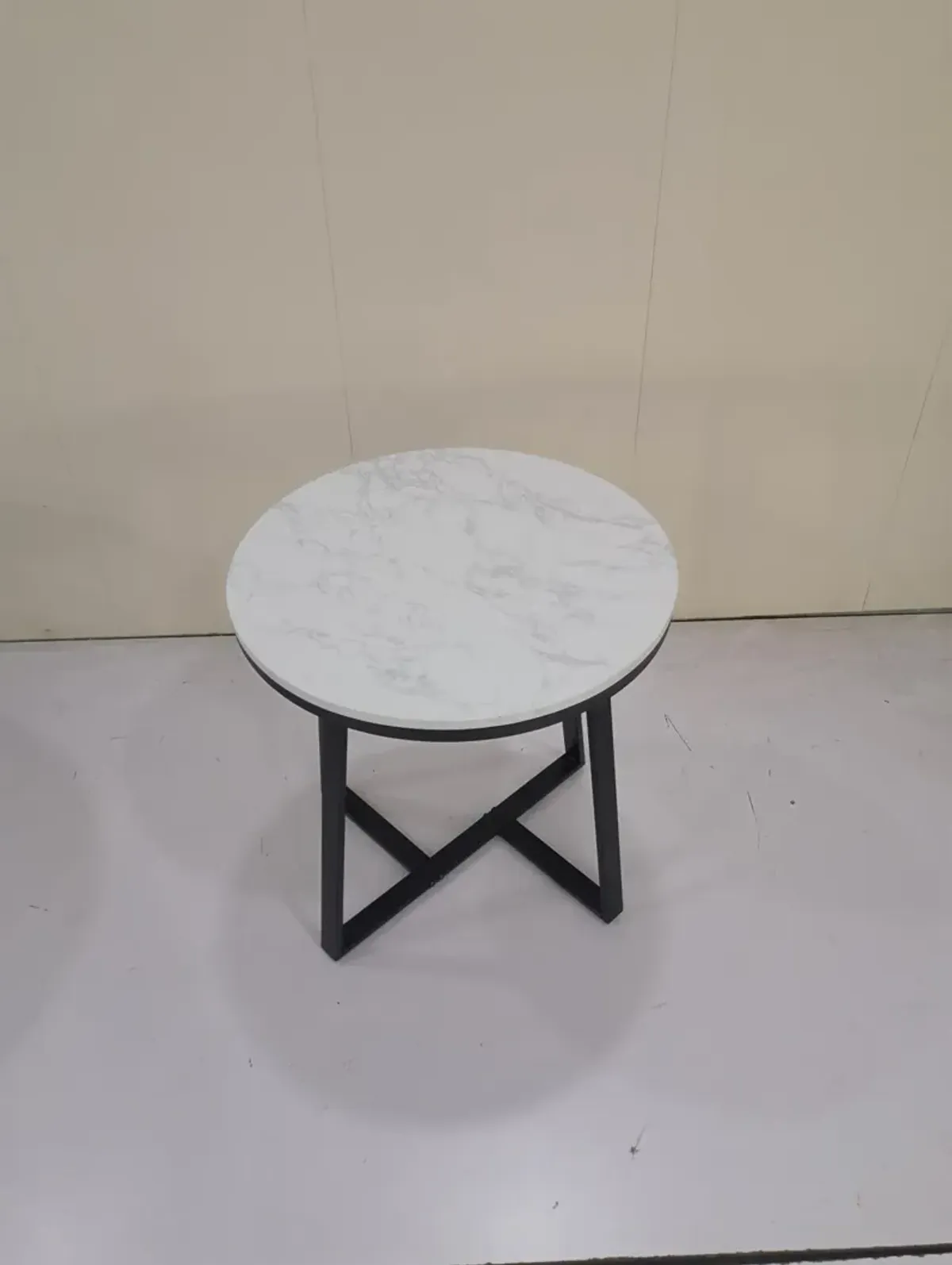 Coaster Hugo Round Faux Marble End Table White & Matte Black