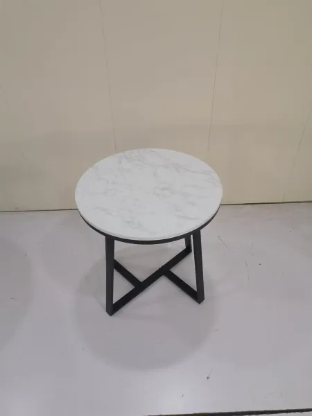 END TABLE WHITE MARBLE LIKE TOP/BLACK WHITE