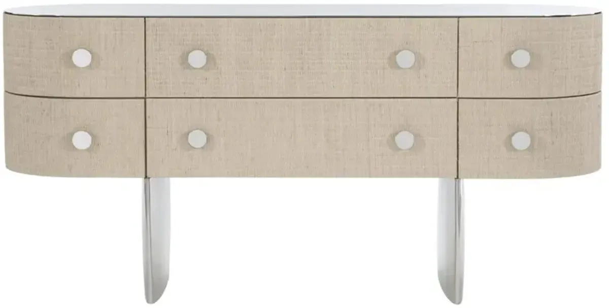 Bernhardt Almeda 6-Drawer Dresser with Covered Doors in Plated Bleached Raffia