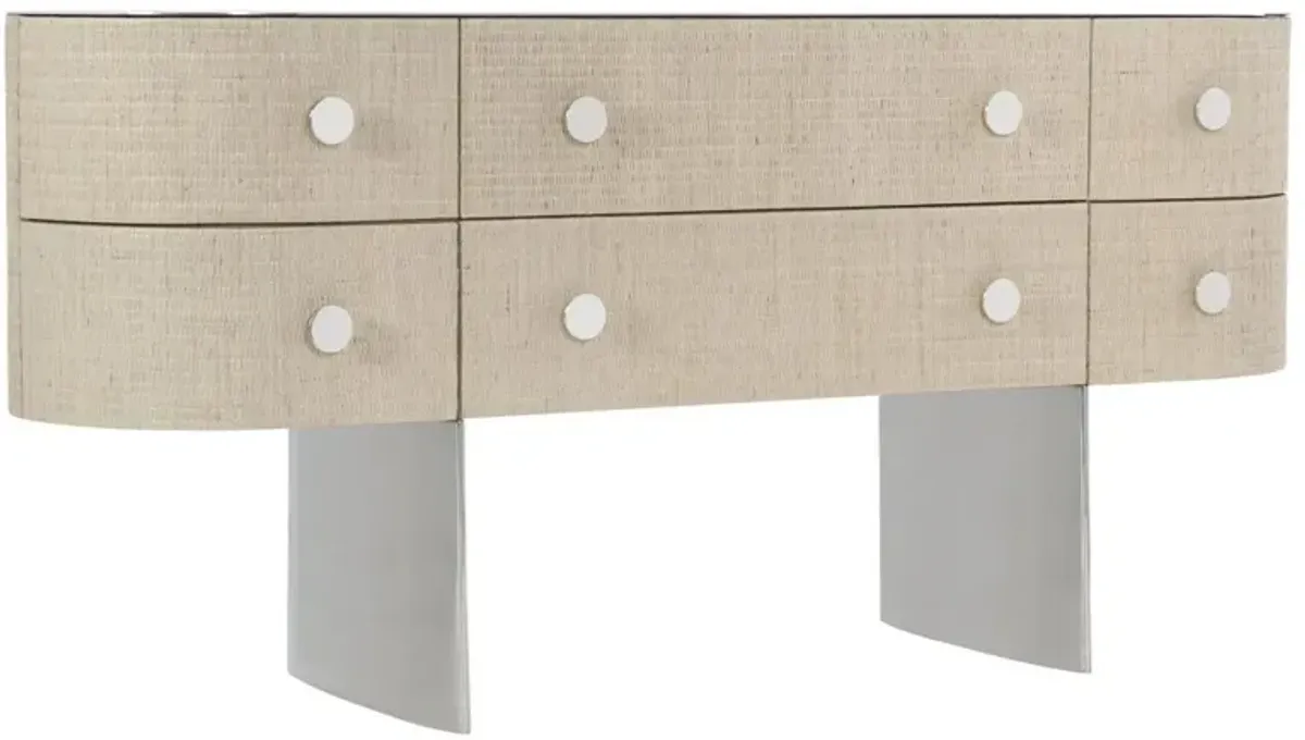 Bernhardt Almeda 6-Drawer Dresser with Covered Doors in Plated Bleached Raffia