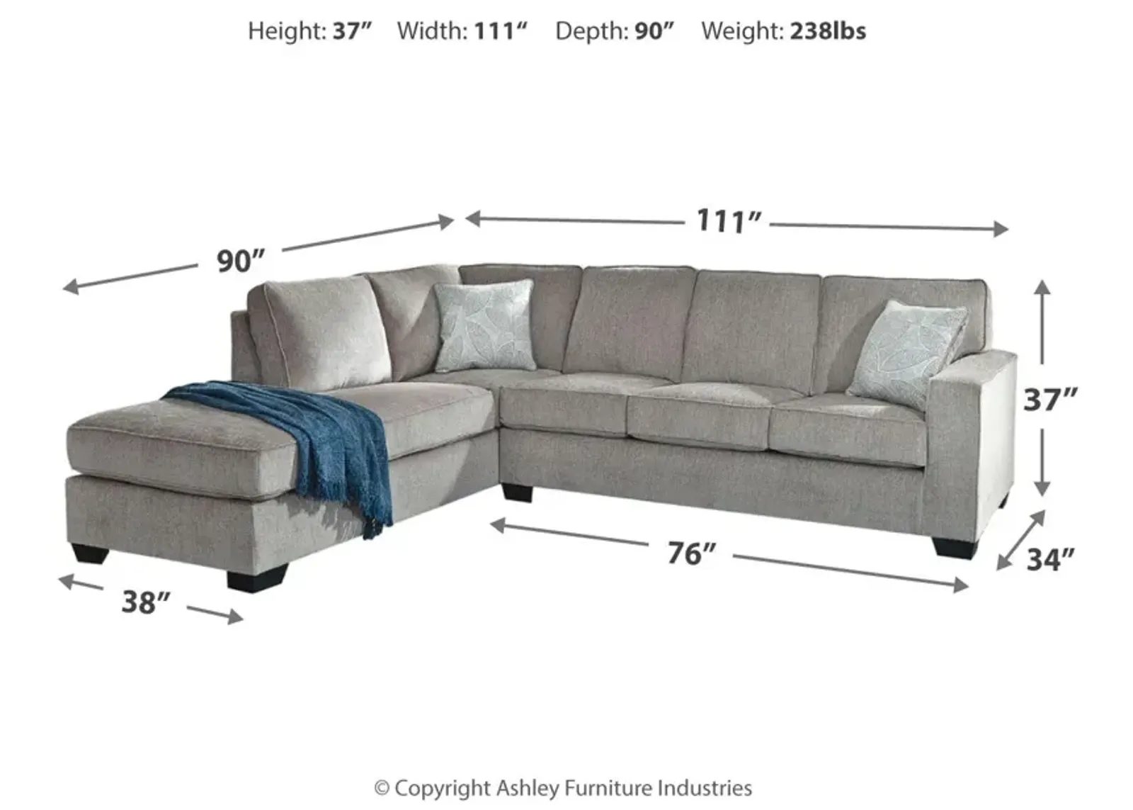 Ashley Altari 2-Piece Sectional with Chaise Left-Arm Facing Alloy