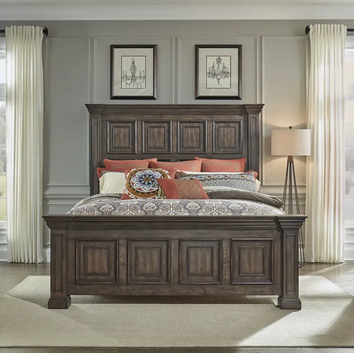 Liberty Furniture Queen Panel Distressed Brownstone Bed Big Valley