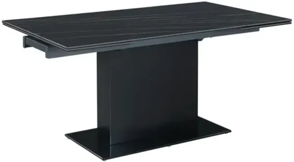 Chintaly Katalina Marbleized Sintered Stone Top Dining Extendable Table with Wooden Pedestal & Glass Base Plate