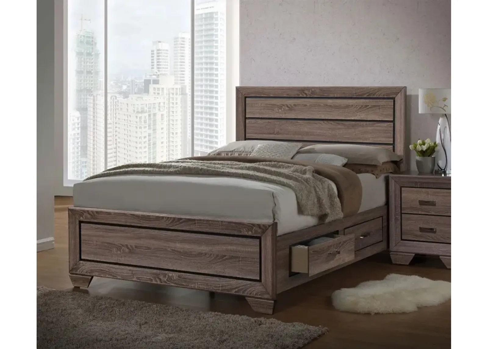 Coaster Kauffman Wood King Storage Panel Bed Washed Taupe