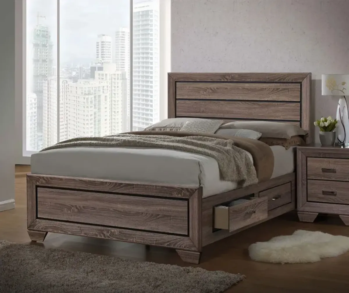 Coaster Kauffman Wood King Storage Panel Bed Washed Taupe