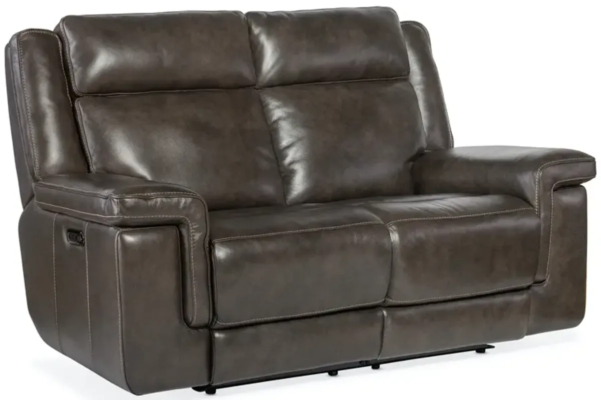 Hooker Furniture Montel Cosmos Cocoa Lay Flat Leather Power Leather Loveseat with Power Headrest & Lumbar