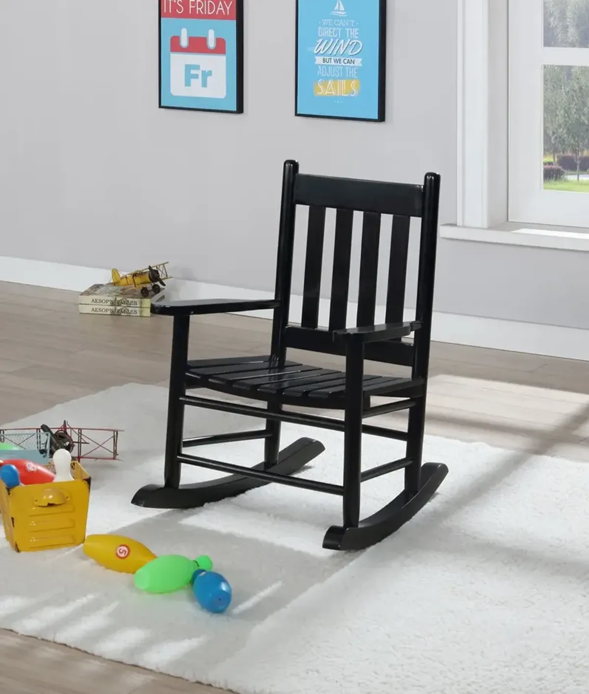 Coaster Annie Slat Back Solid Wood Kids Rocking Chair Black