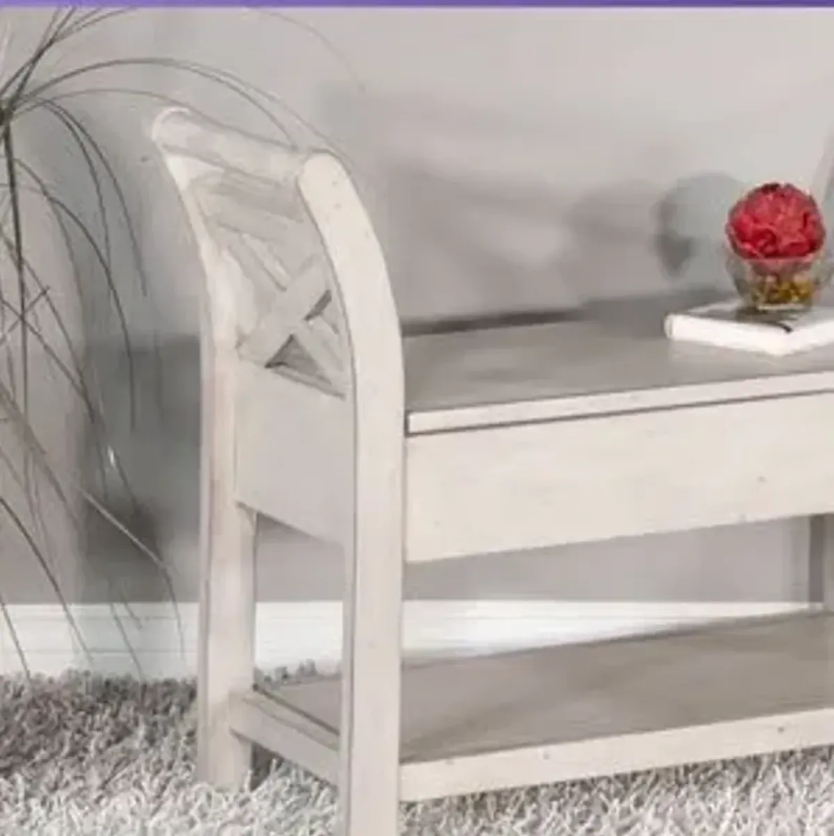 Sunny Designs Bayside Marble White Accent Bench with Storage