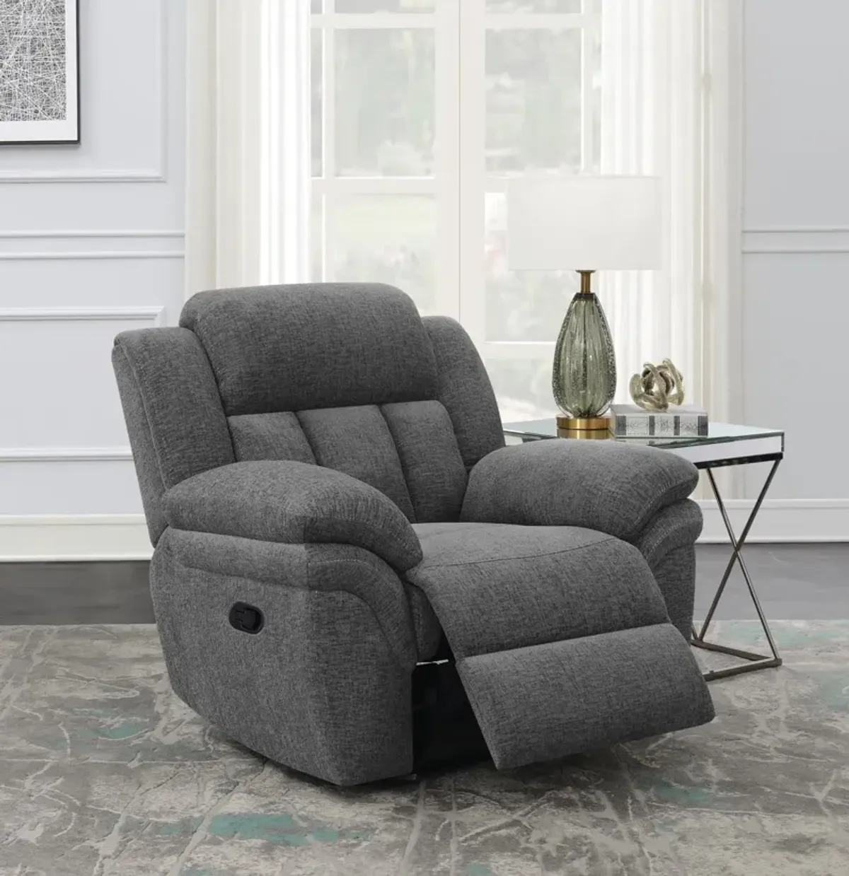 Coaster Bahrain Upholstered Glider Recliner Charcoal