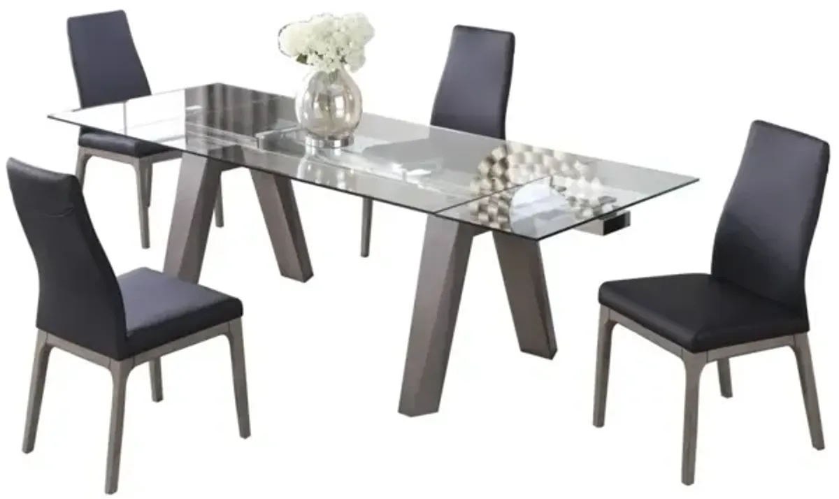 Chintaly Esther Grey/Black Modern Dining Set with Extendable Glass Table & 2-Tone Chairs