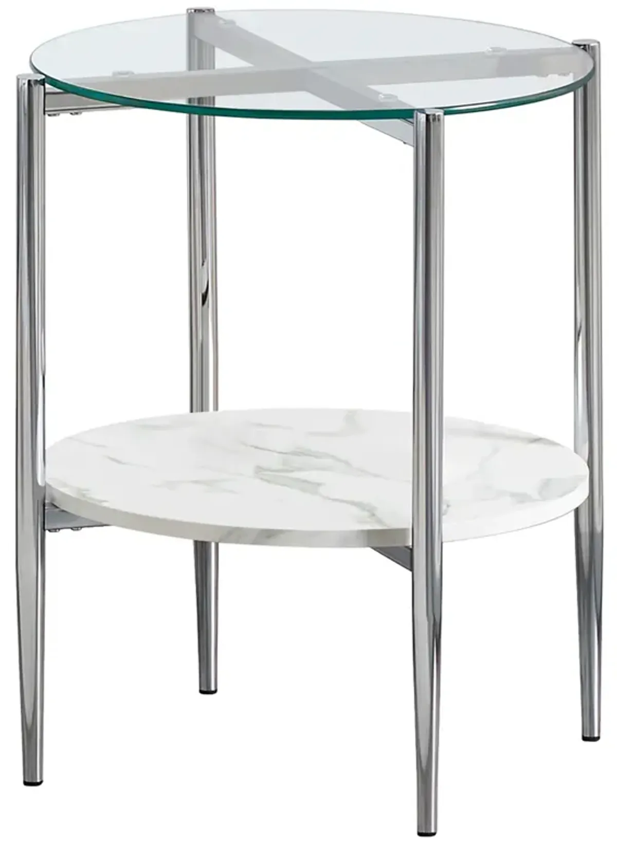 Coaster Cadee Round Glass Top End Table White & Chrome