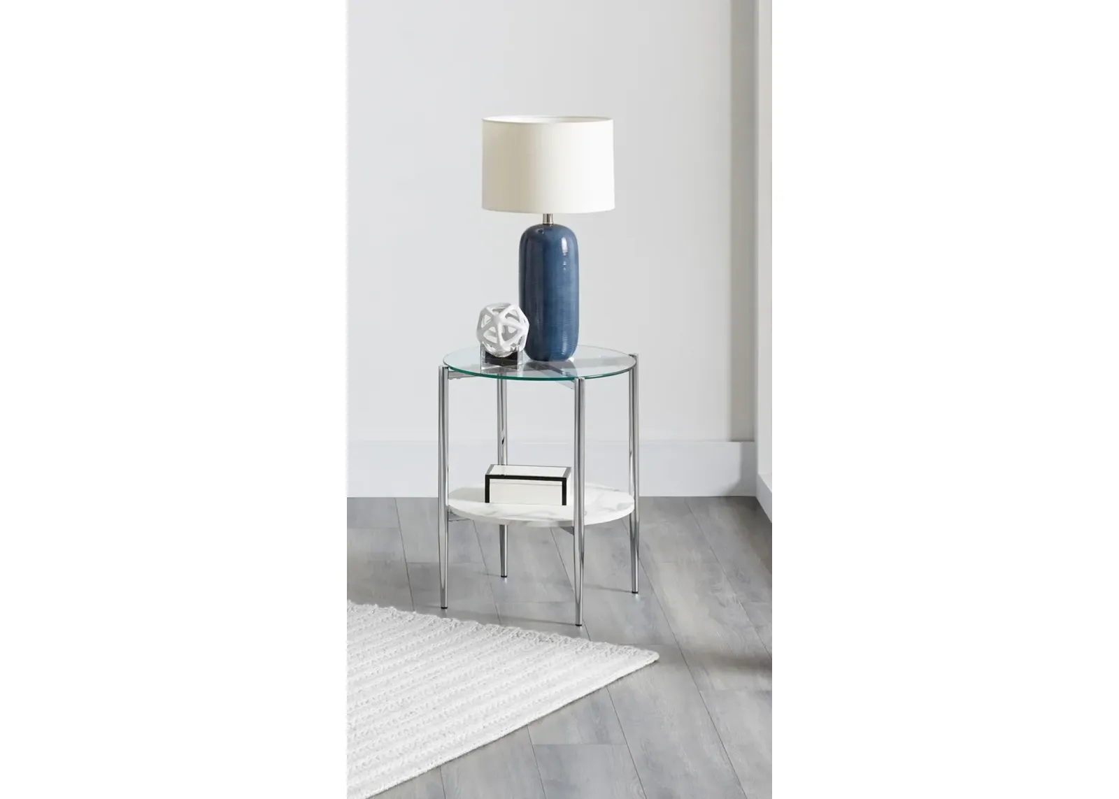 Coaster Cadee Round Glass Top End Table White & Chrome