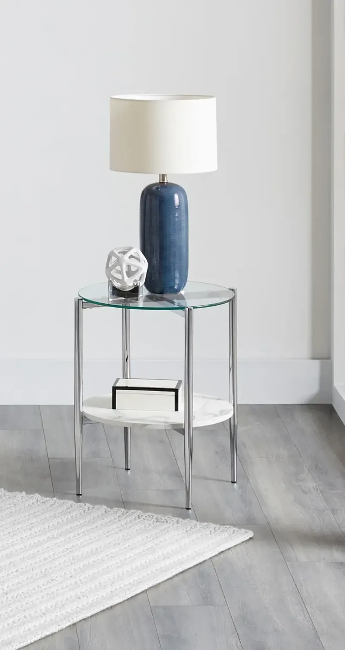 Coaster Cadee Round Glass Top End Table White & Chrome