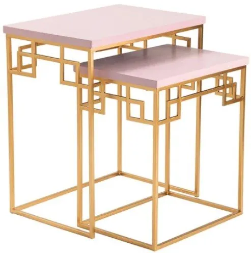 ROSLYN 2-PIECE GOLD/PINK NESTING TABLE SET