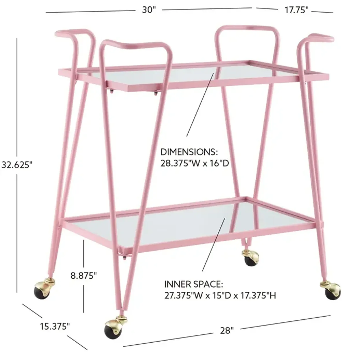 Linon Pink Mid-Century Bar Cart