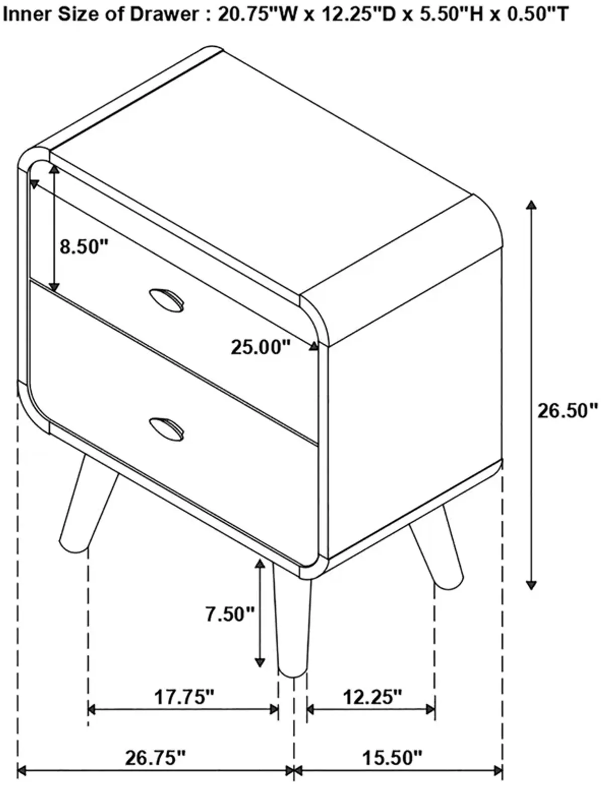 Coaster Robyn 2-Drawer Nightstand Dark Walnut