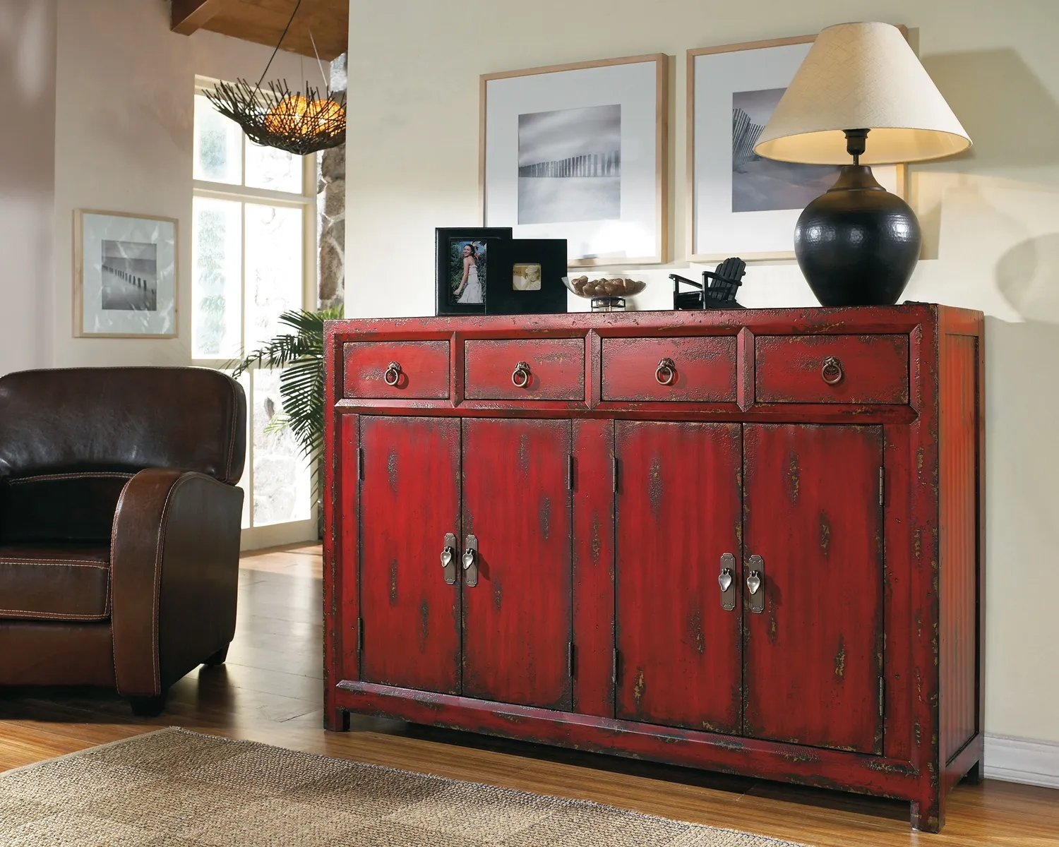 58 INCH RED ASIAN CABINET