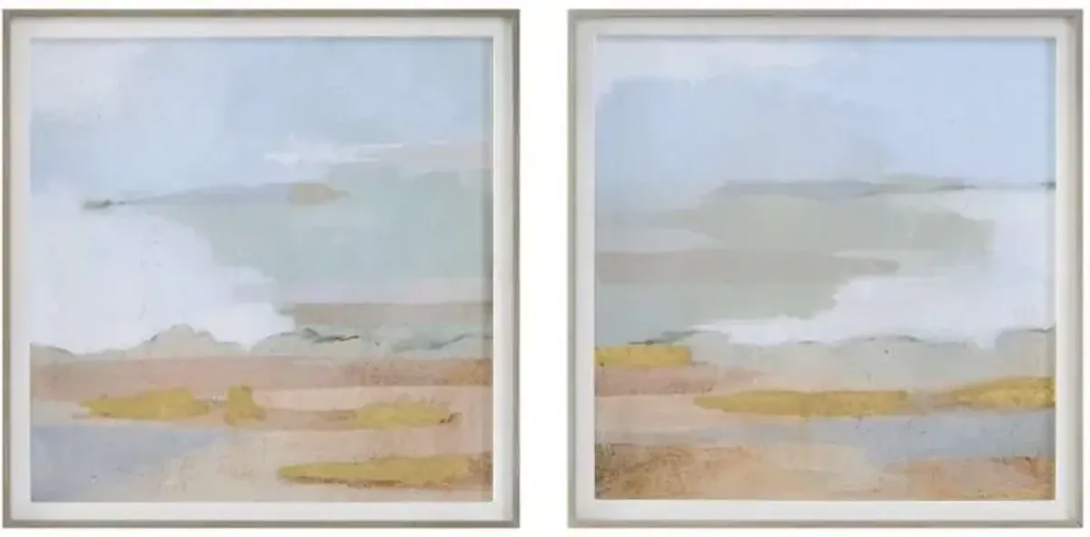 Uttermost Abstract Coastline 2-Piece Blue-Green/Gray/Light Blue/Orange/Yellow Framed Print Set