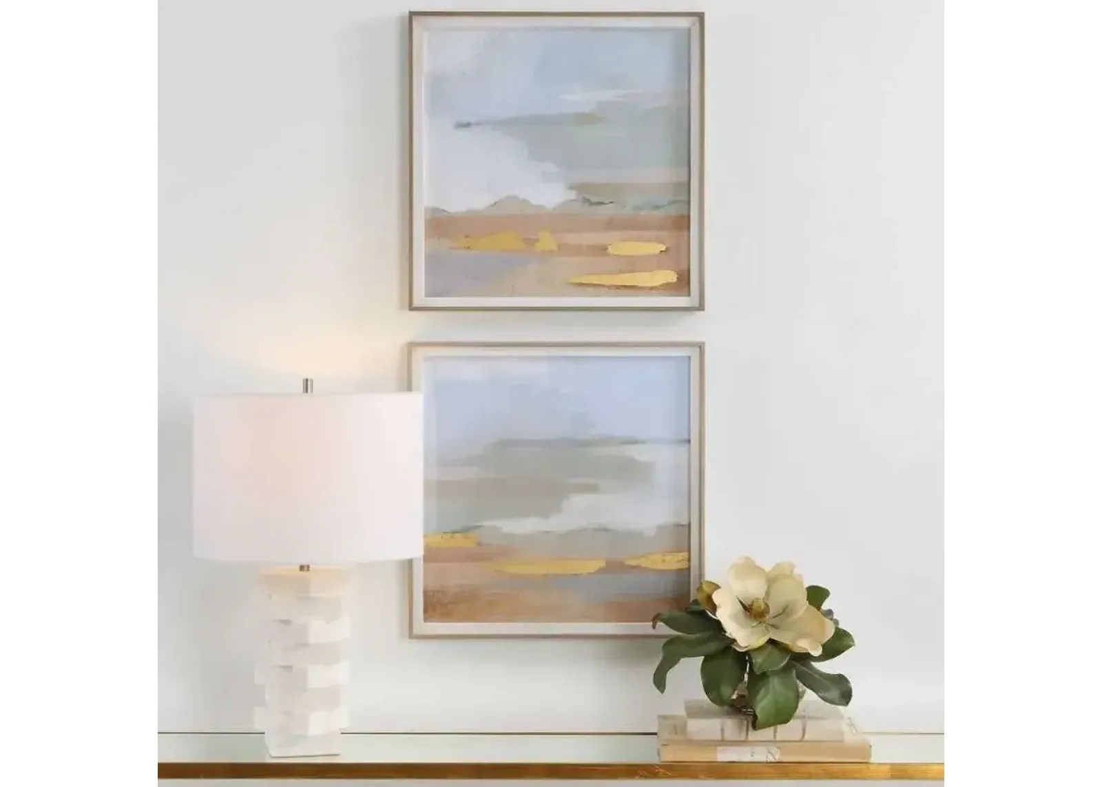 Uttermost Abstract Coastline 2-Piece Blue-Green/Gray/Light Blue/Orange/Yellow Framed Print Set