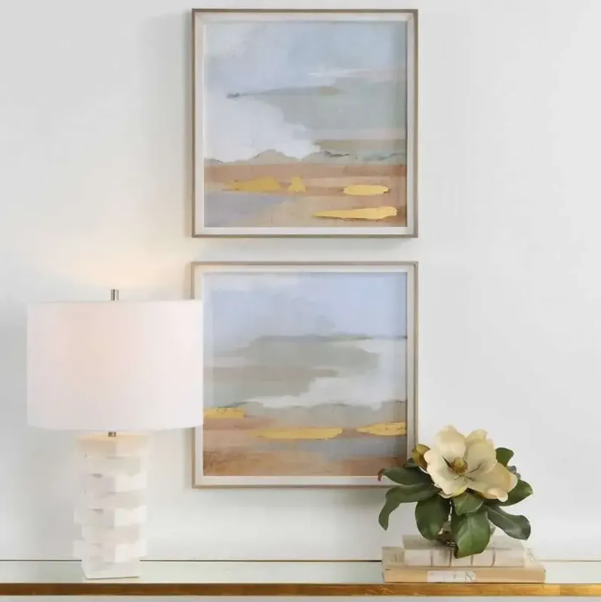 Uttermost Abstract Coastline 2-Piece Blue-Green/Gray/Light Blue/Orange/Yellow Framed Print Set