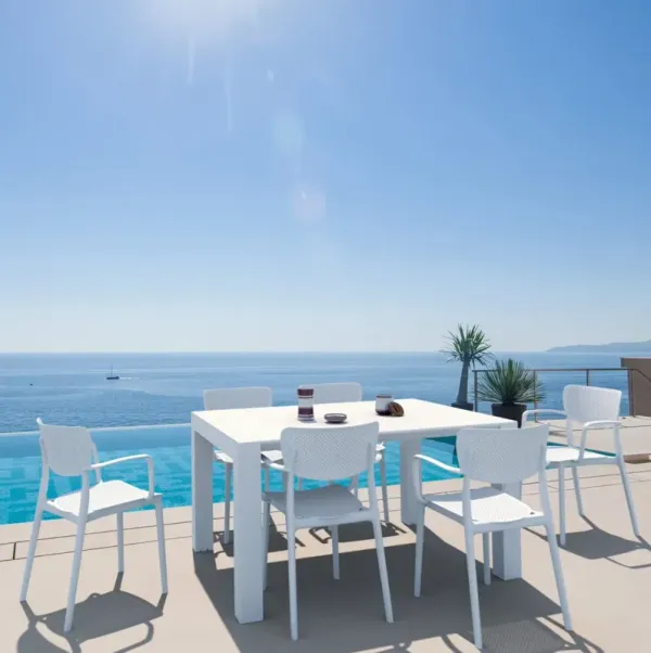 Compamia Loft Outdoor Dining Set with 6 Arm Chairs & 55 Inch Extension Table White