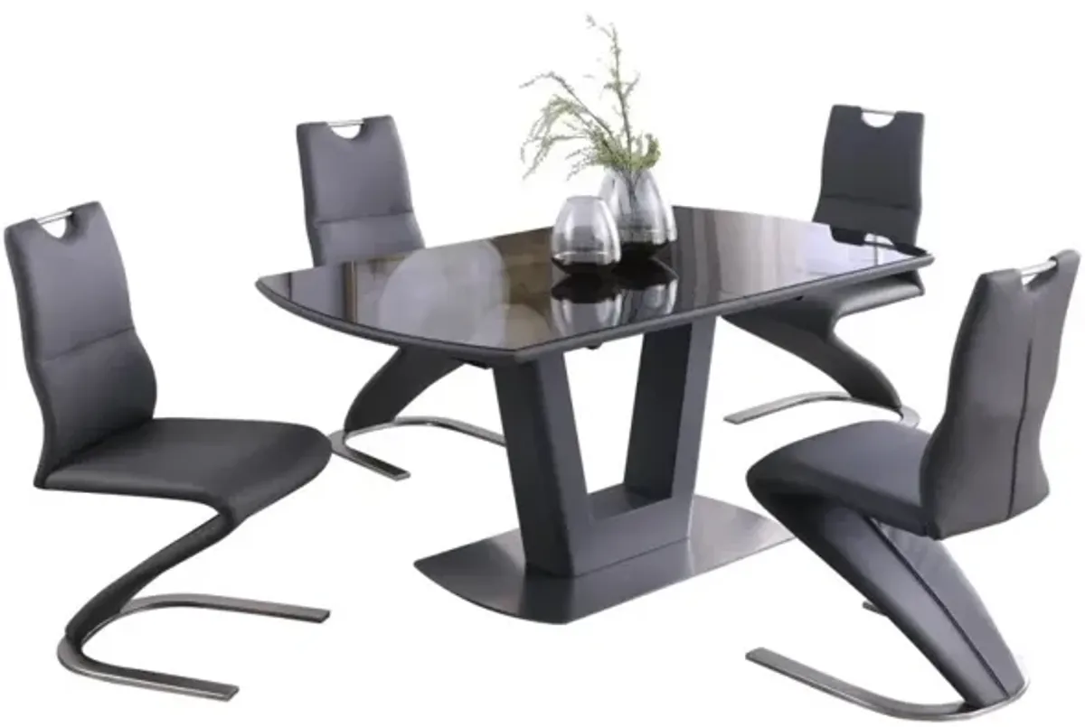 Chintaly 5-Piece Suri Contemporary Dining Set with Extendable Glass Table & Z-Shaped Chairs