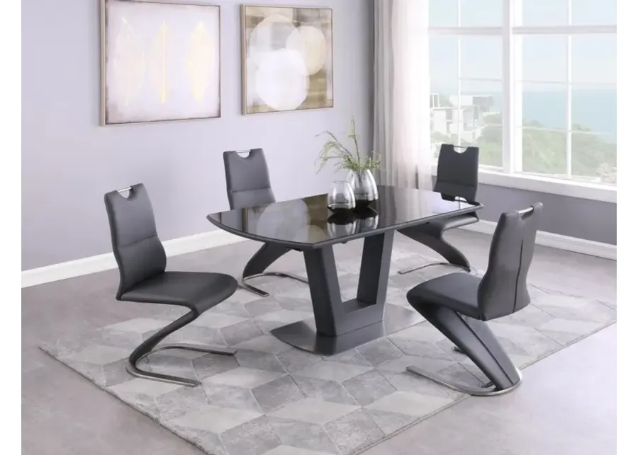 SURI CONTEMPORARY DINING SET WITH EXTENDABLE GLASS TABLE & Z-SHAPED CHAIRS