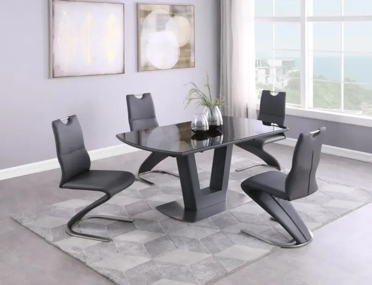 Chintaly 5-Piece Suri Contemporary Dining Set with Extendable Glass Table & Z-Shaped Chairs