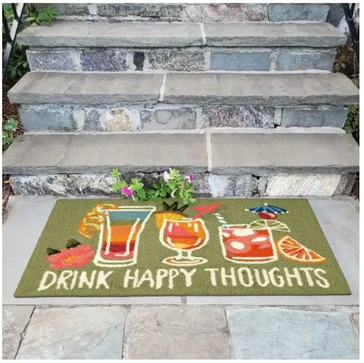 Trans Ocean Frontporch Happy Drinks Green Doormat