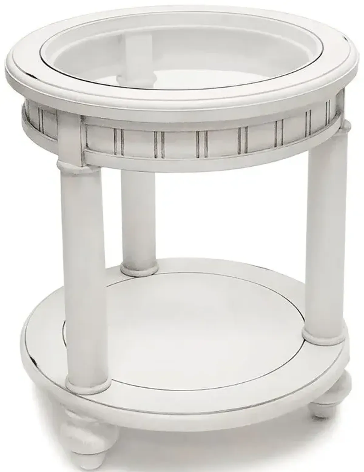 Seawinds Monaco Round End Table with Tray Insert Blanc Finish