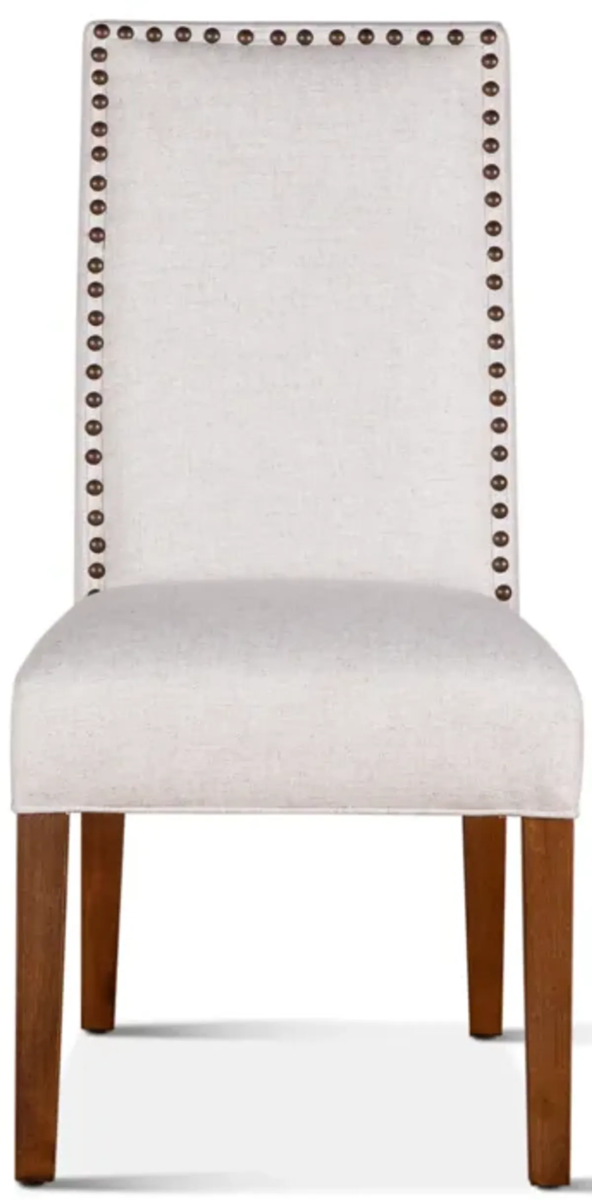 Home Trends Design Grey Fabric Upholstered Dining Chair with Nailhead Trim in Dark Walnut Finish