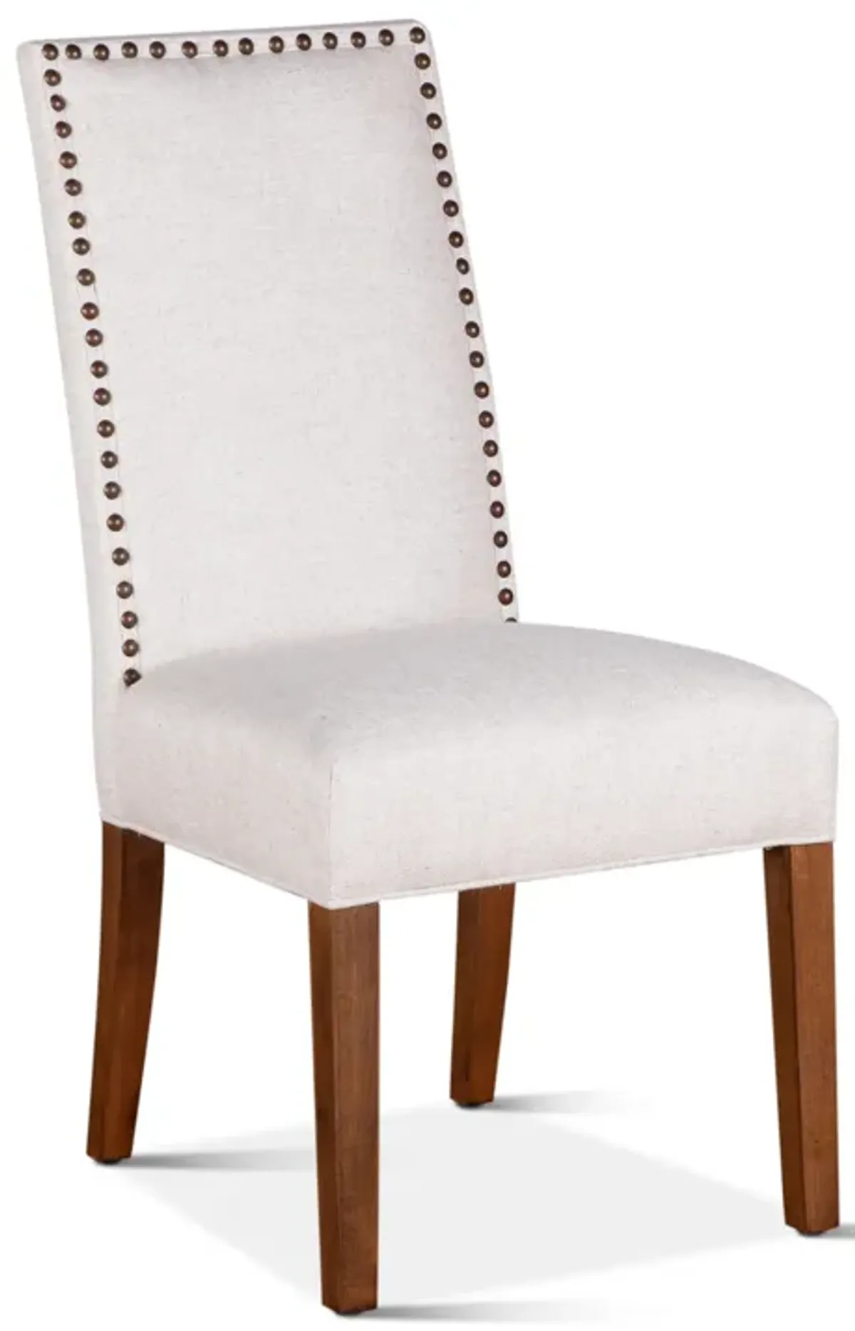 Home Trends Design Grey Fabric Upholstered Dining Chair with Nailhead Trim in Dark Walnut Finish