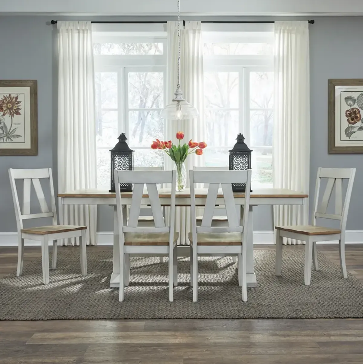 Liberty Furniture 7-Piece Trestle Dining Table Set Lindsey Farm