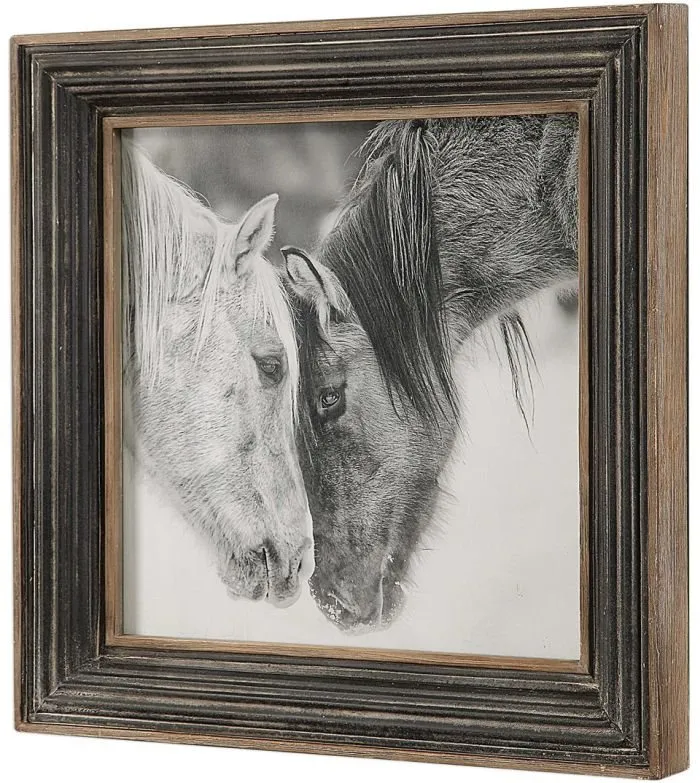 BLACK/WHITE HORSES FRAMED PRINT