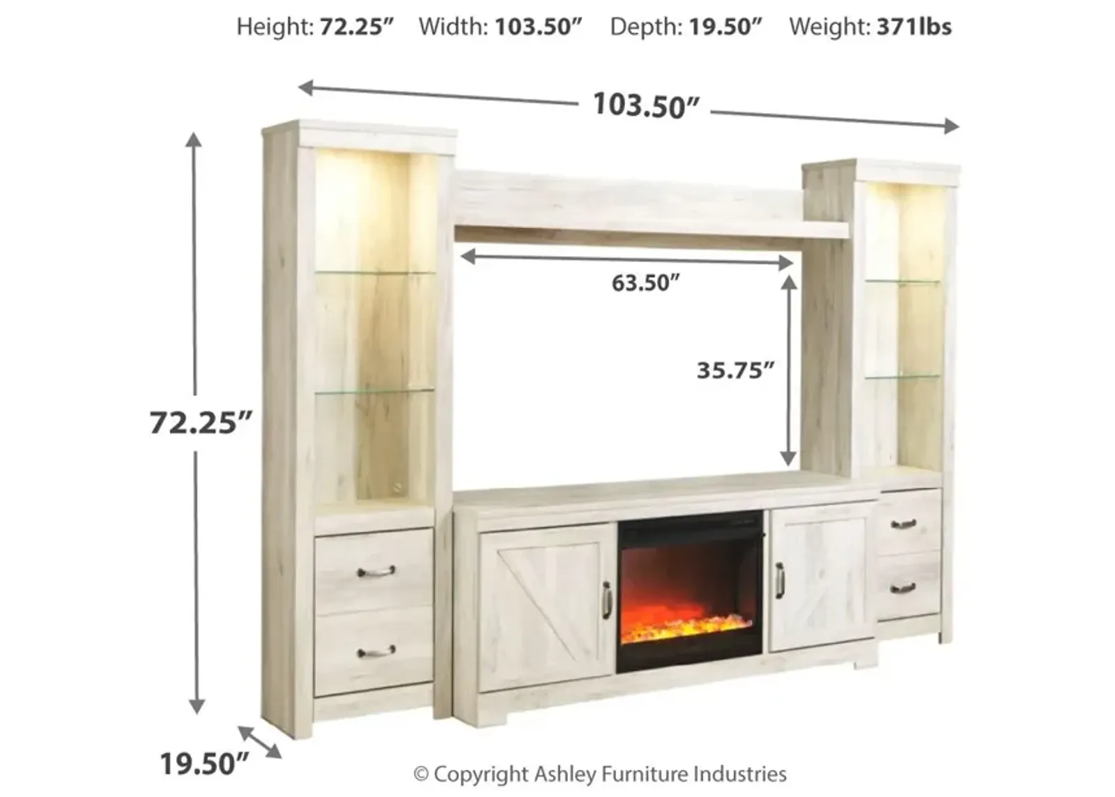 Ashley Bellaby Whitewash 4-Piece Entertainment Center with Fireplace